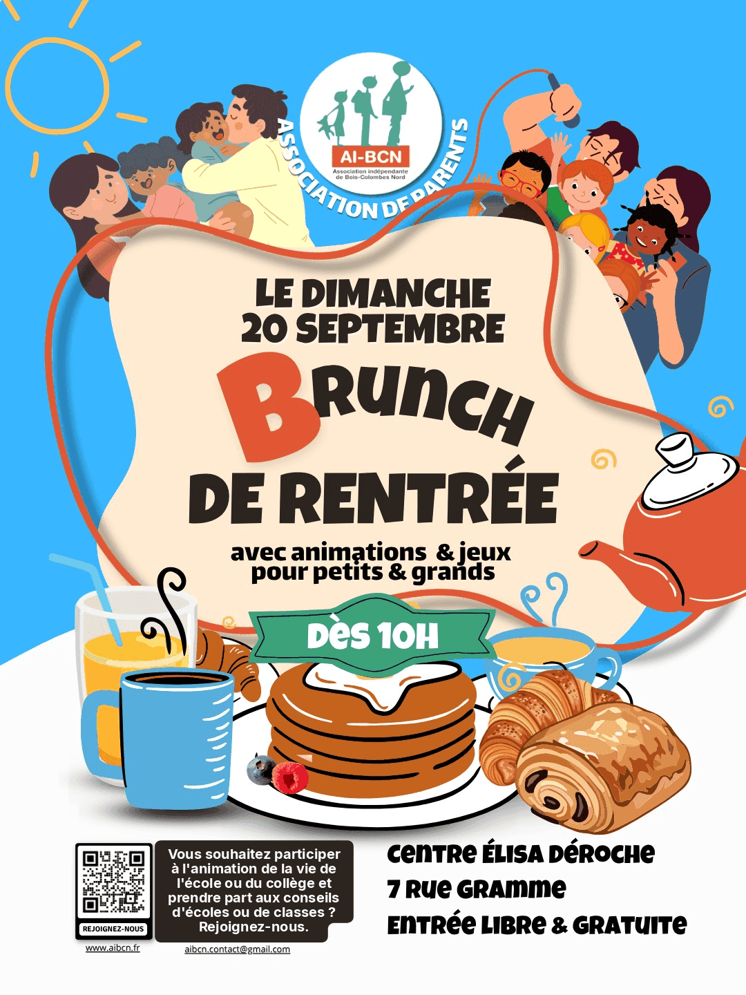 Affiche — Brunch de rentrée AIBCN le dimanche 20 septembre 2026 dès 10h au Centre Élisa Déroche