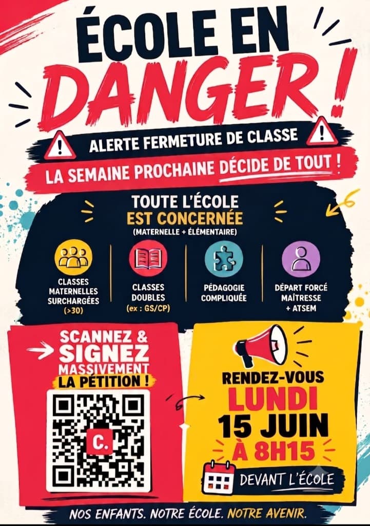 École en danger — Non à la fermeture de classe à Saint-Exupéry